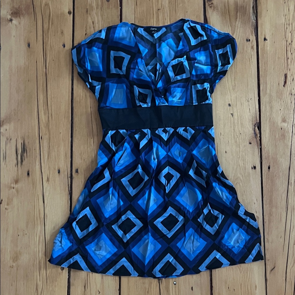 Express Blue and Black Geometric Kids Dress